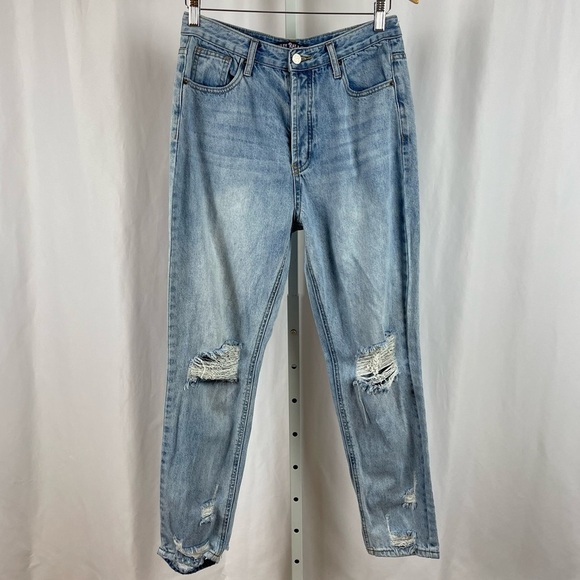 Bailey Ray Size 8 Button Fly Distressed Light Wash Jeans Straight Leg 90's Stars - Picture 1 of 8